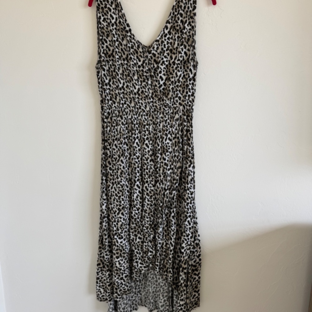 Faux Wrap Animal Print Sleeveless Midi Dress